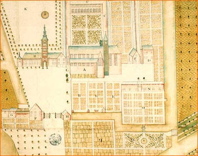 kaart van de abdij in de 18de eeuw